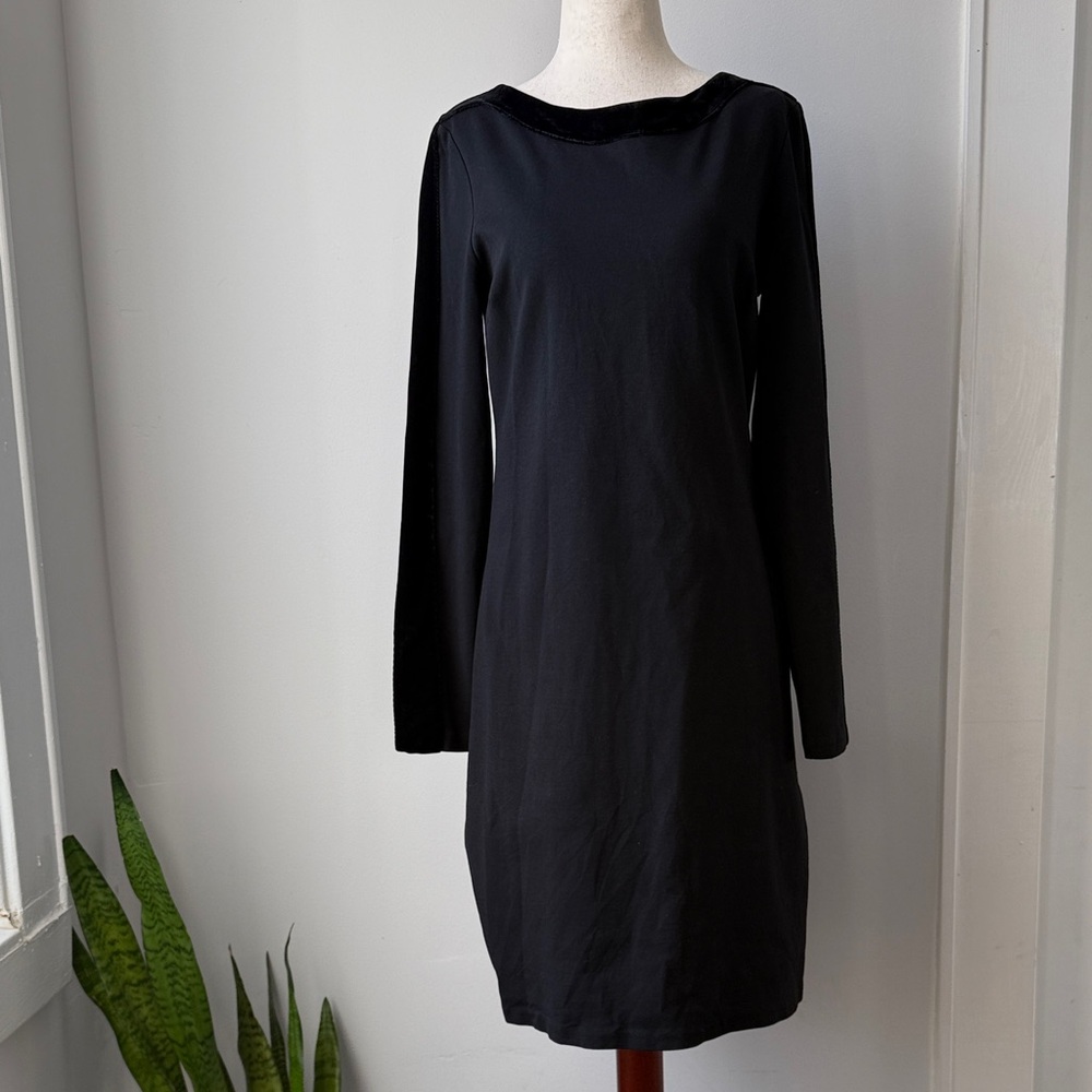 Boden Classic Black Long Sleeve Dress Size 8 Women’s Knee Length Zip Velvet Trim